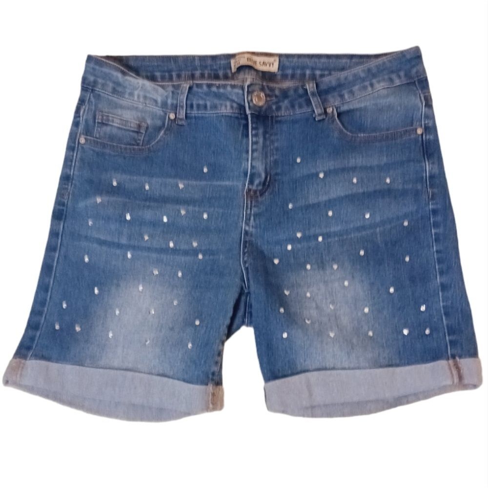Blue Denim Jean Shorts Studded Front Stretchy Women's 14  by: Blue Savvy